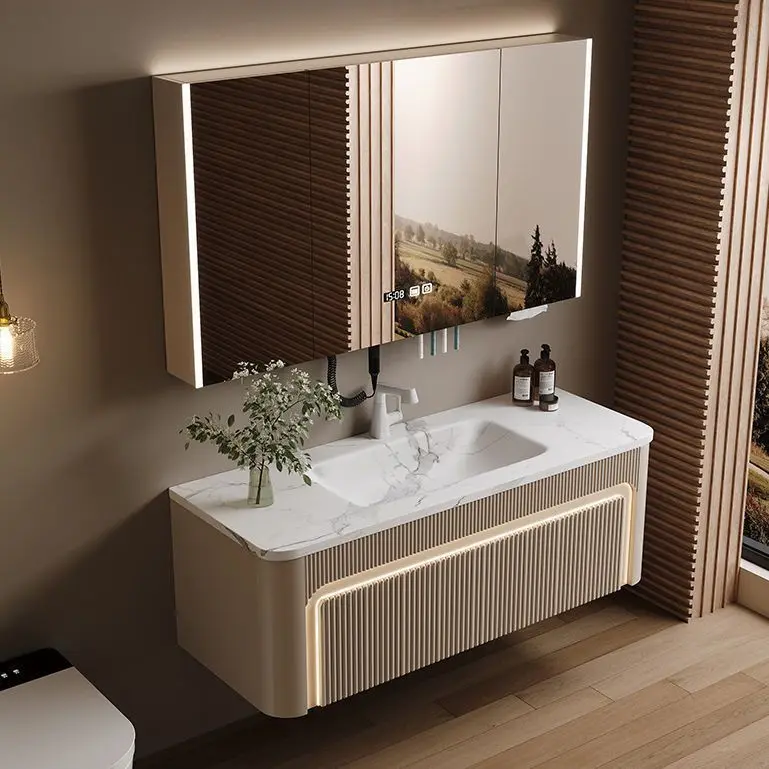 Custom Modern Luxury Wall Mounted Bathroom Vanity Units Bathroom Vanity Cabinet Bathroom Vanity With Sink Smart Led Mirror