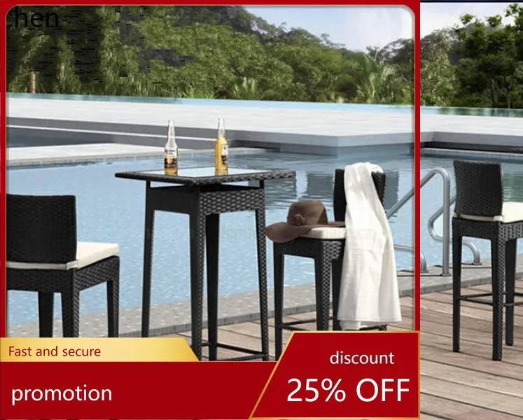 

HT Rattan Chair Three-Piece Set Furniture Outdoor Leisure Bar Rattan Weaving Bar Table and Chair Set