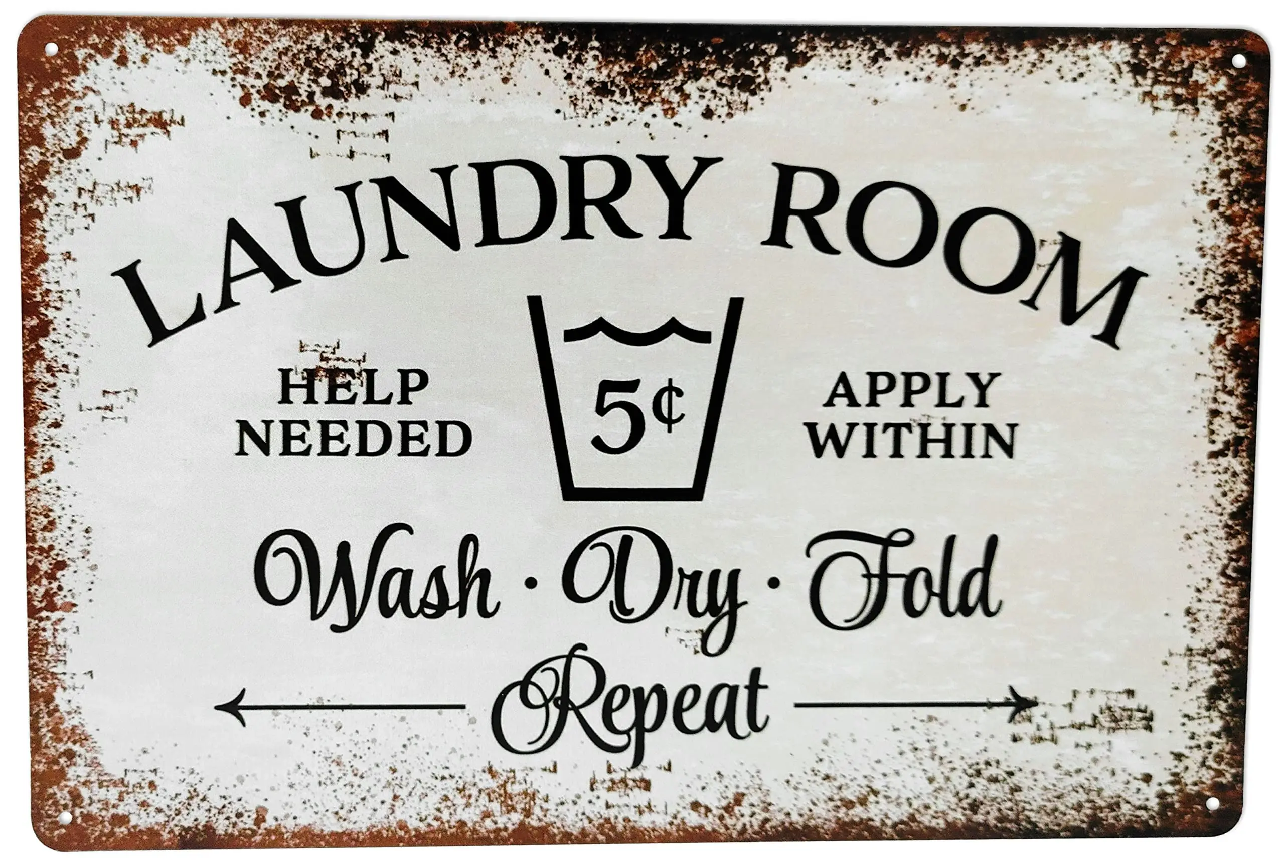 Laundry Room Decor Wash Room Wash Dry Fold Repeat Sign Vintage Metal Laundry Sign 8x12