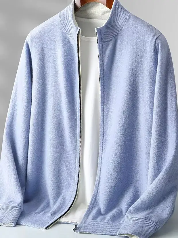 

Men's Double-Sided Zipper Sweater Autumn Winter 100% Merino Wool Knitwear Thick Cardigan Warm Soft Casual Clothing Fashion Tops
