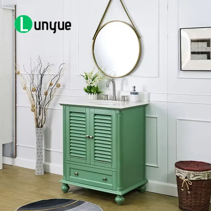Modern Solid Wood Bathroom Vanity with Marble Top 30 Inch Floor Standing Cabinet Contemporary Design for Home Bathroom