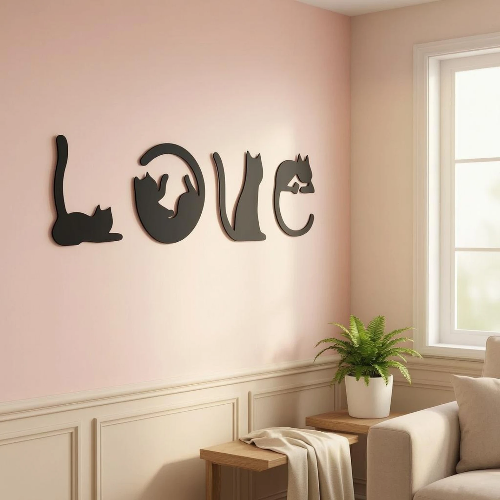 4 Pieces Feline Love Wall Sign Minimalist Feline Letter Wall Decoration Easy to Hang for Living Room