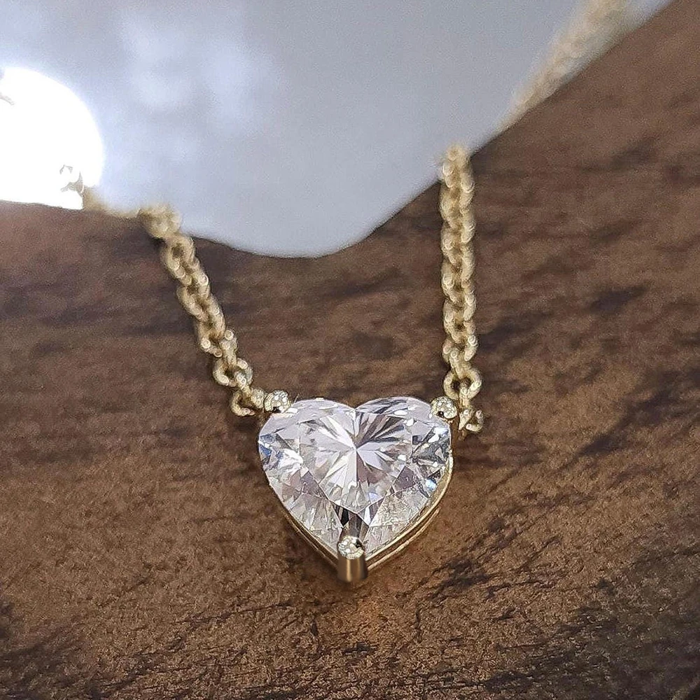 Women Solitaire Heart Cut Moissanite Pendant Necklace 1-3CT D Color VVS1 GRA Certified Pass Diamond Tester S925 Sterling Silver 18K Gold Plated Elegant Daily Wedding Bridal Fine Jewelry Gift For Her