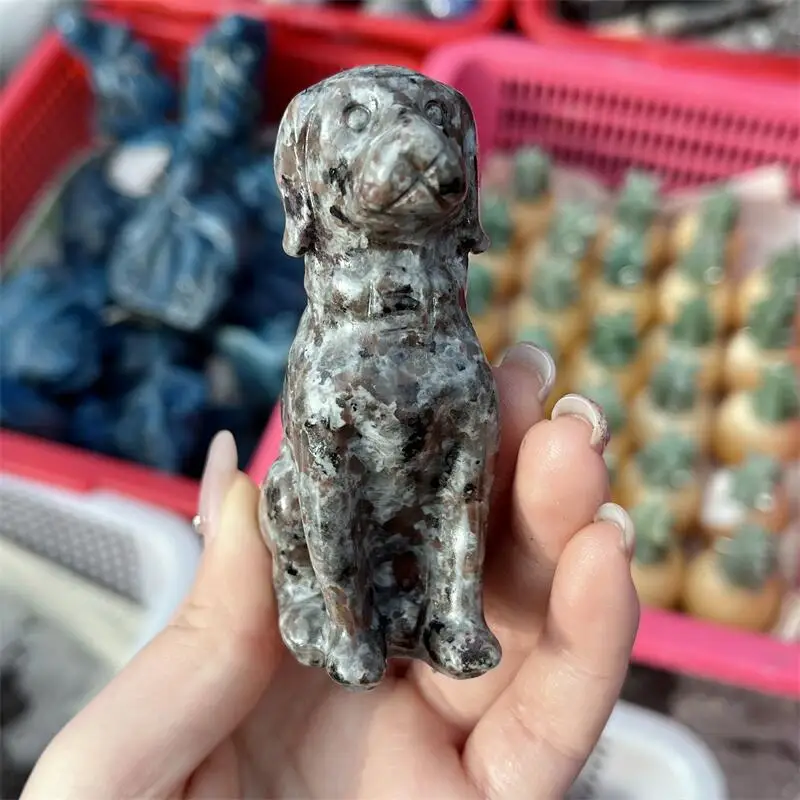 Natural Yooperlite Cartoon Dog Carving Handmade Animal Powerful Statue For Home Decoration Lucky Gift 1PCS