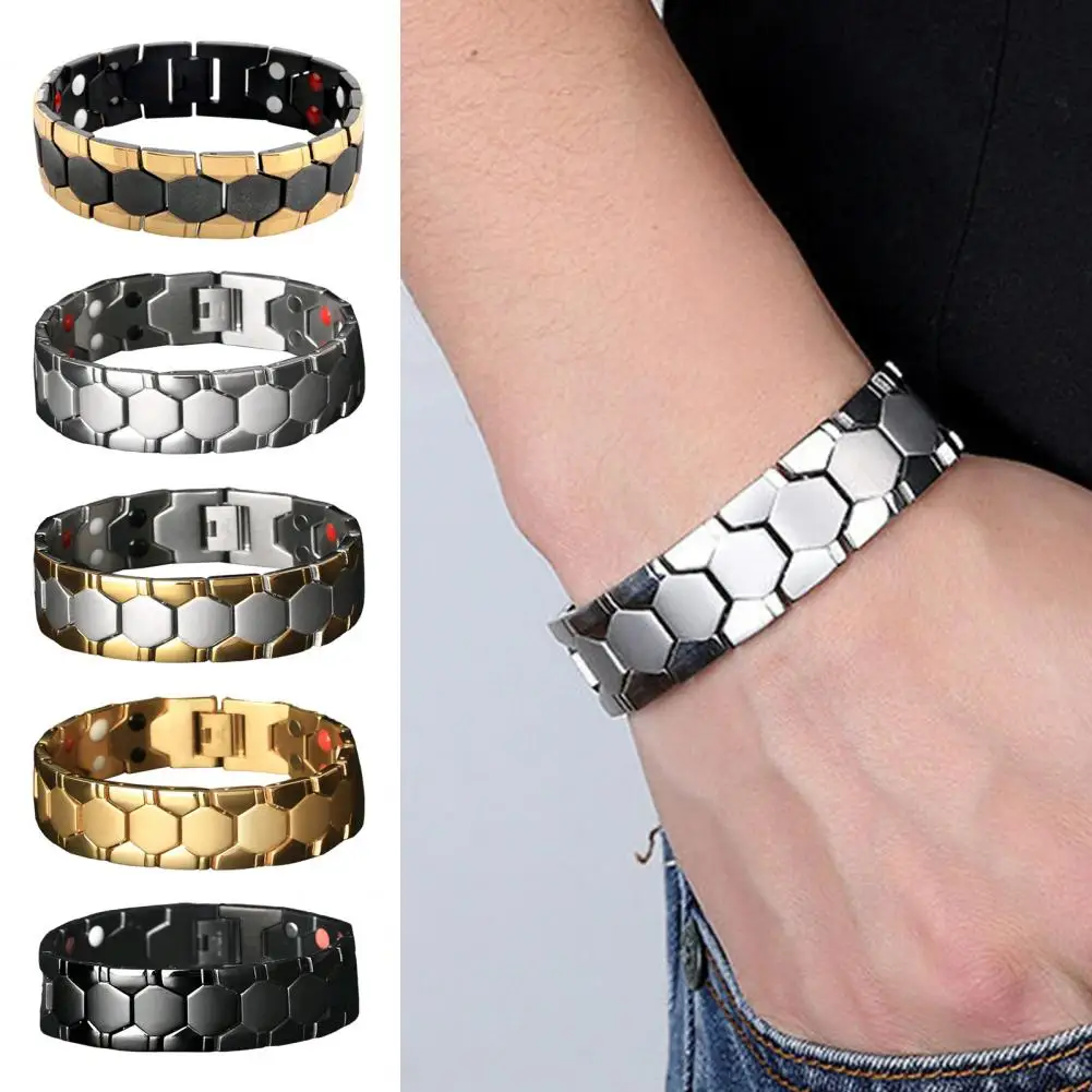 Pulsera de terapia de aleación magnética para hombres, brazaletes de enlace elegantes, brillo hexagonal, pulsera de terapia desmontable, regalo de joyería diaria