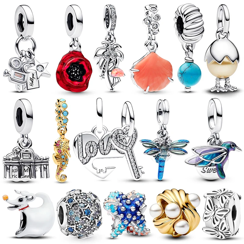 

Charms 925 Originale Heart and Key Two Piece Set Pendant Beads Fits Bracelet Necklace Women Charm Silver 925 Luxury DIY Jewelry