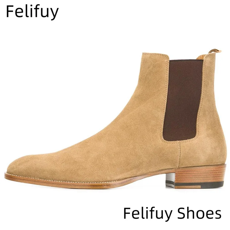Big Size 46 Men Chelsea Boots Winter Ankle Style Genuine Leather Boots Platform Chunky Heel Botas Chelsea Hombre Plush Warm