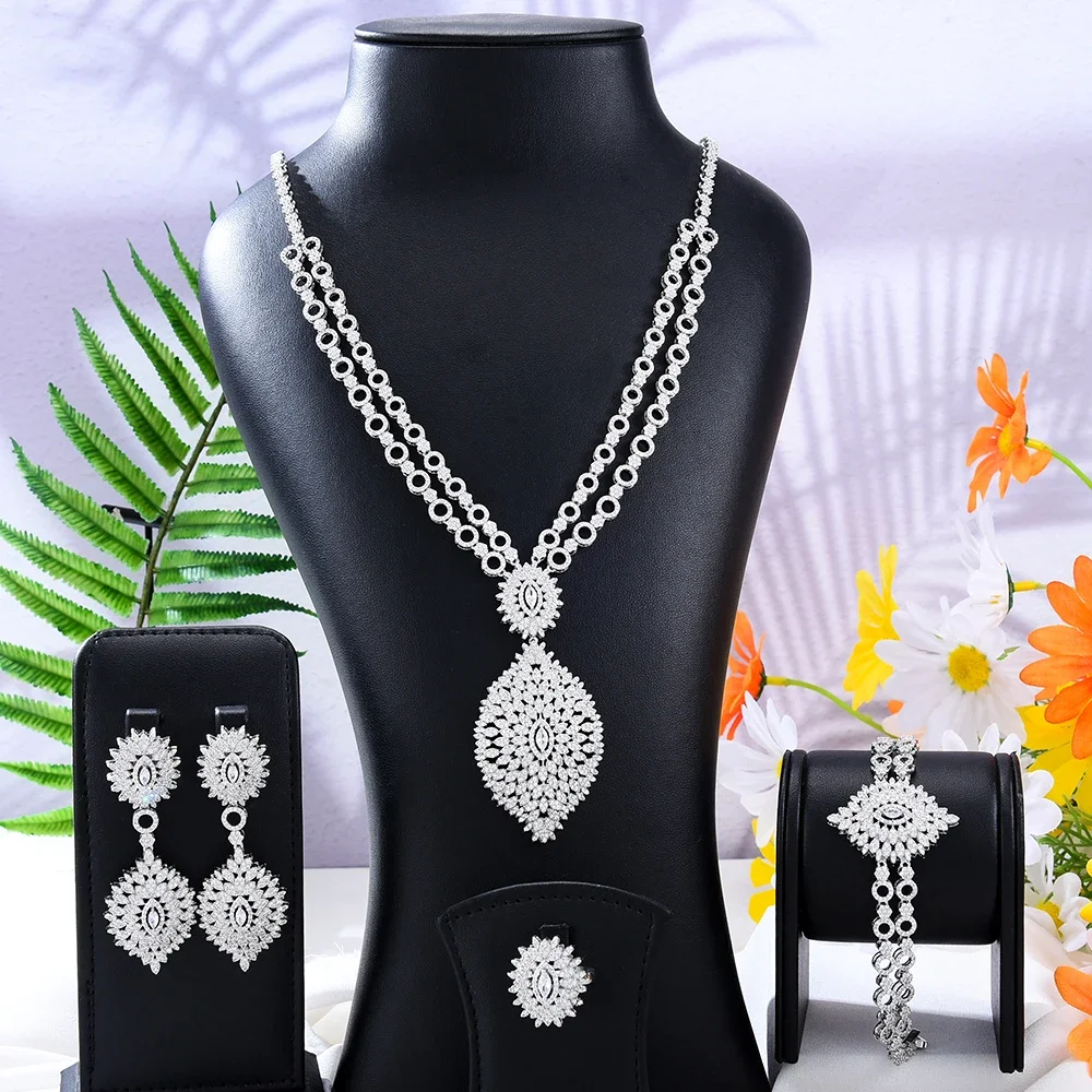 Kellybola Gorgeous Luxury 2 Layers Necklace Earrings Bracelet Ring Jewelry Set Super Bridal Wedding Accessories High Quality