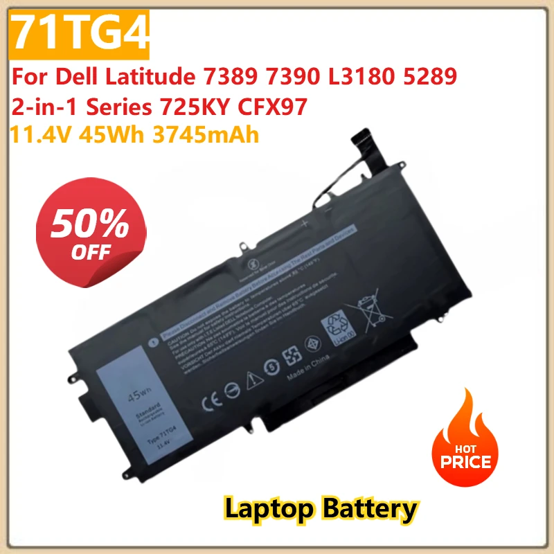 

For Dell Latitude 7389 7390 L3180 5289 2-in-1 Series 725KY CFX97 Replacement Laptop Battery 71TG4 11.4V 45Wh 3745mAh