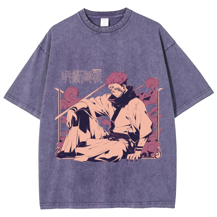 Ryomen Sukuna Printed Tshirt Anime Jujutsu Kaisen Oversized Washed T Shirt Men Women Cotton T-shirts Harajuku Male Manga Tee