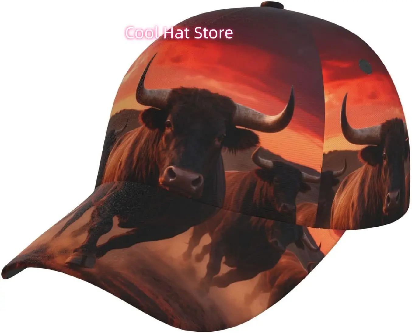 Running Bull Pattern Baseball Cap Adjustable Cotton Baseball Hat for Sports, Outdoor, Travel Gifts for Men Black