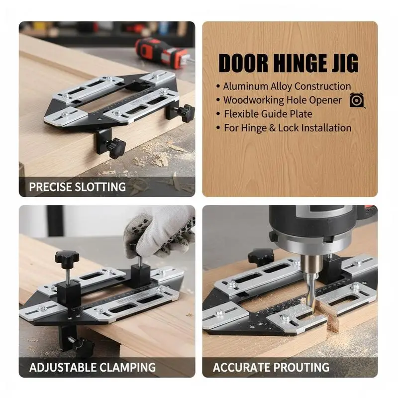 Aluminum Alloy Mortise Template 13x6 Inch For Room Door, Cabinet Hinge, Lock Installation, Adjustable Positioning Guide Woodworking Slotting Locator Tool Adjustable Clamping Range Professional Carpentry Accessory view 5