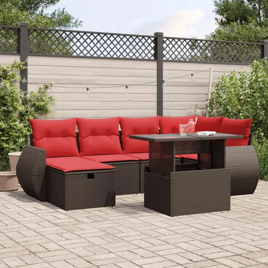 

Luxurious 7 Piece Outdoor Patio Sofa Set with Cushions Brown Poly Rattan Garden Furniture