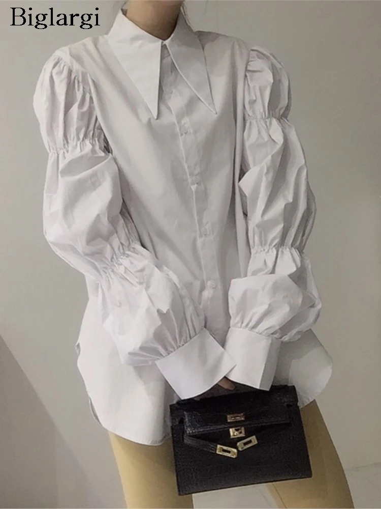 

Spring Shirts Tops Women Irregular Long Sleeve Fashion Patchwork Pleated Ladies Blouses Korean Style Loose Woman Shirt Tops