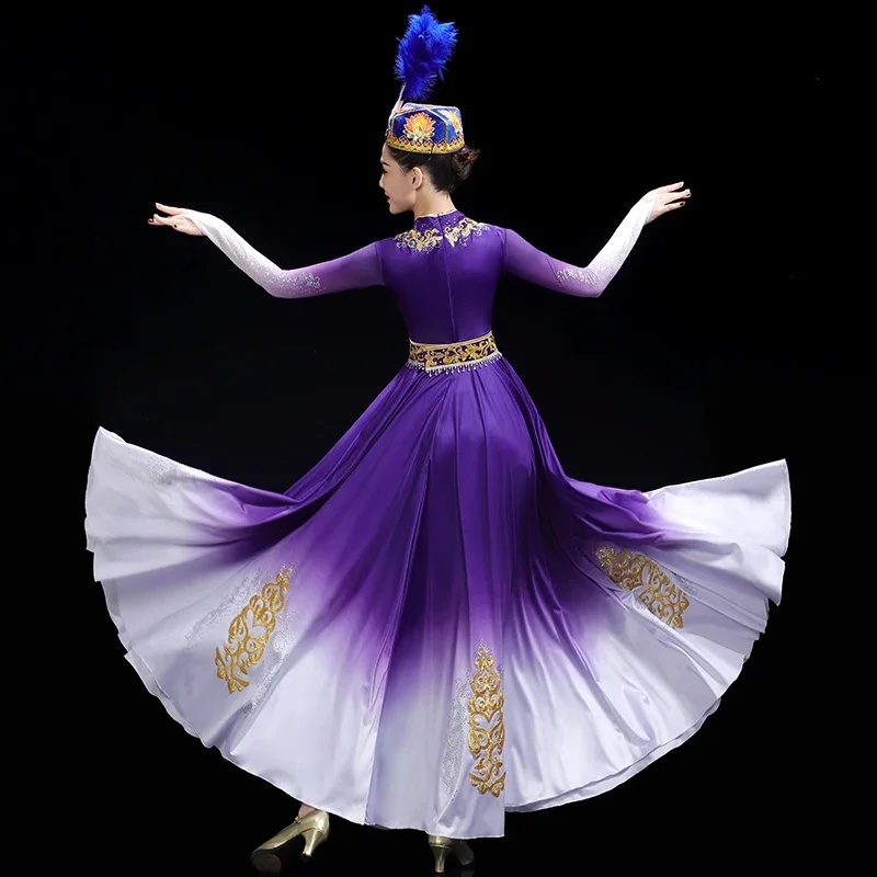 Vestido dançante Xinjiang para desempenho de palco, estilo étnico, exame de arte, abertura de dança solo