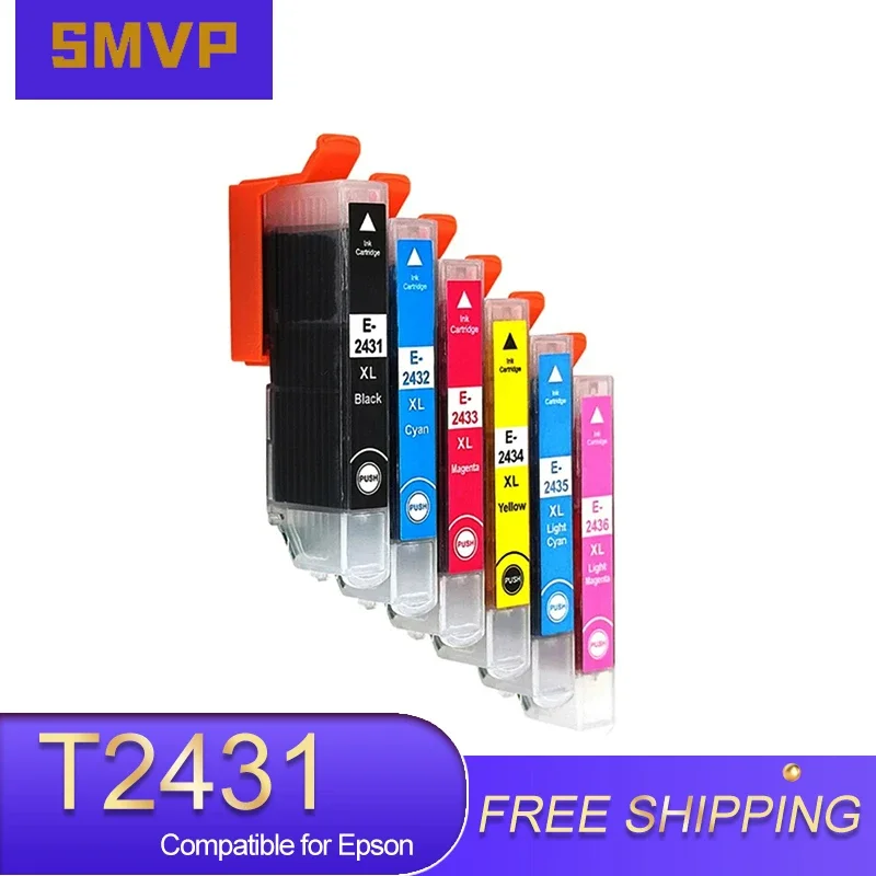 6PCS T2431 T2436 Compatible Ink Cartridge For Epson XP-750 XP-760 XP-850 XP-950 XP-860 XP-55 XP-760 XP-960 Printer with chip