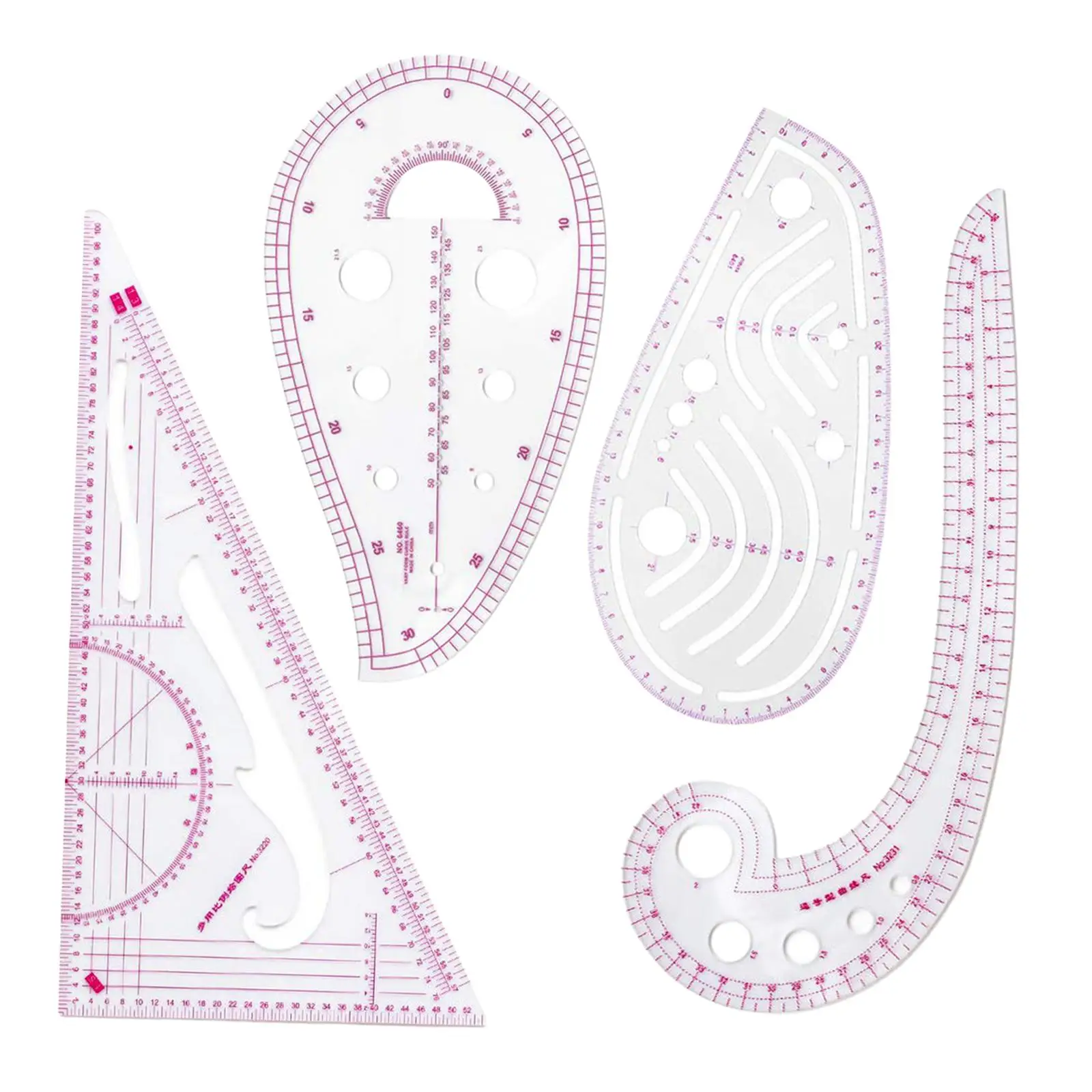 4Pcs French Curve Ruler Kit Clear Sewing Ruler Set Pattern Making Measure Ruler Curve Rulers for Pattern Maker Beginners