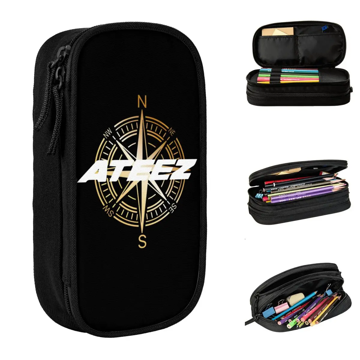 Kpop Idol COMPASS Pencil Cases Cute A-ATEEZ ATINY Pen Bag Student Big Capacity School Supplies Gift Pencil Box