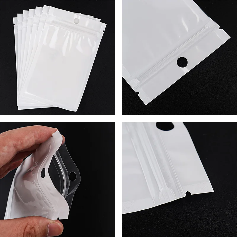 20Pcs/Lot White Clear Resealable Plastic Package Bag With Zipper Hang Hole Self Seal Pouches For Ornament Candy Gift Packing