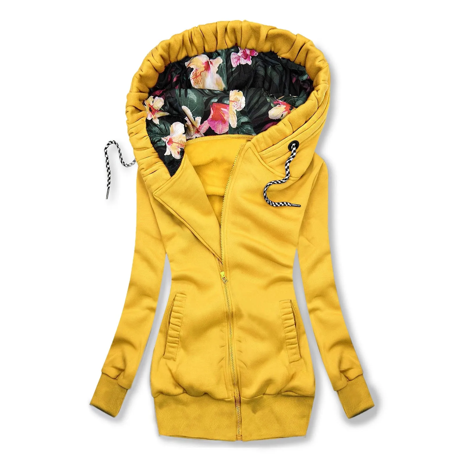 Floral Fashion Sleeve Jacket Coat Pocket Zipper Sweatshirt Women Print Long Sleeve Women'S Coat Long Hoodies Casual Jacket