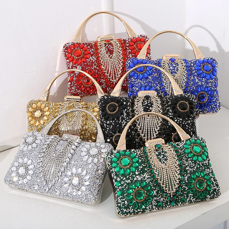 Luxury Party Evening Gold Diamond Women's Handbag Multi Crystal Strap Set Wedding Wallet Matching Wallet Handbag 2025 New Gift image 3