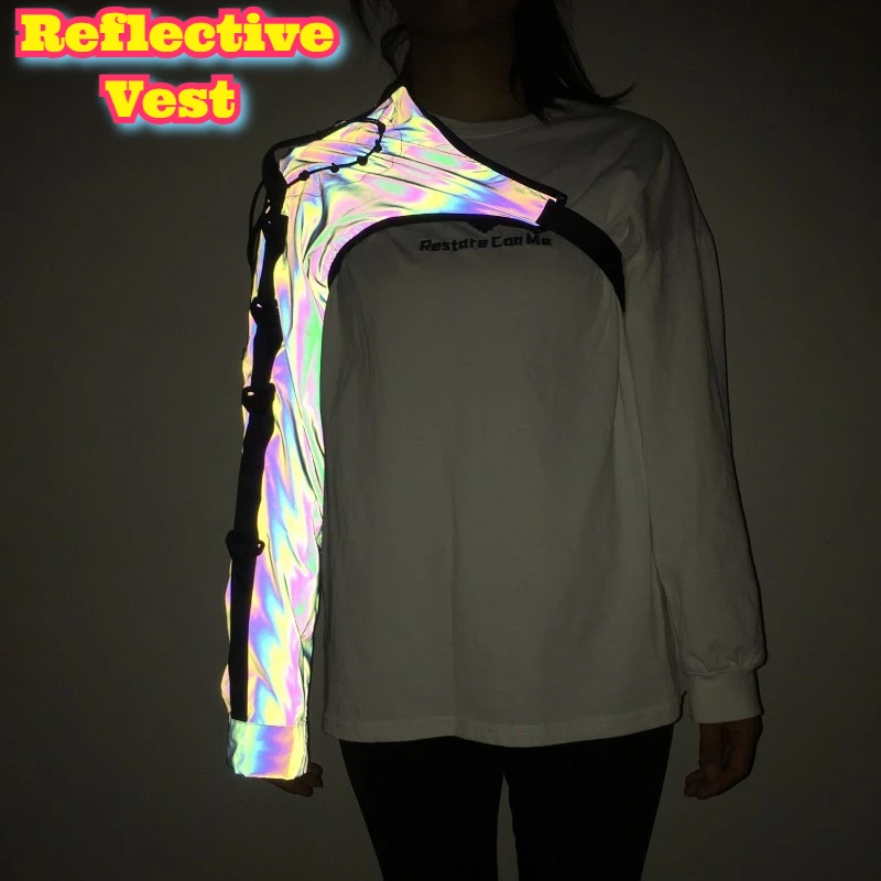 

Dark Style Reflective Vest Techwear Unisex Tactical Multi Pocket Waistcoat Outdoor Rave Cyberpunk Fashion Harness Streetwear Top