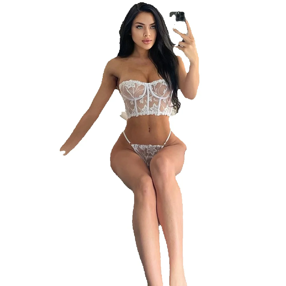 

Shi Ying Black And White Two Piece Fragmented Lace Fun Underwear Set For Women 351013