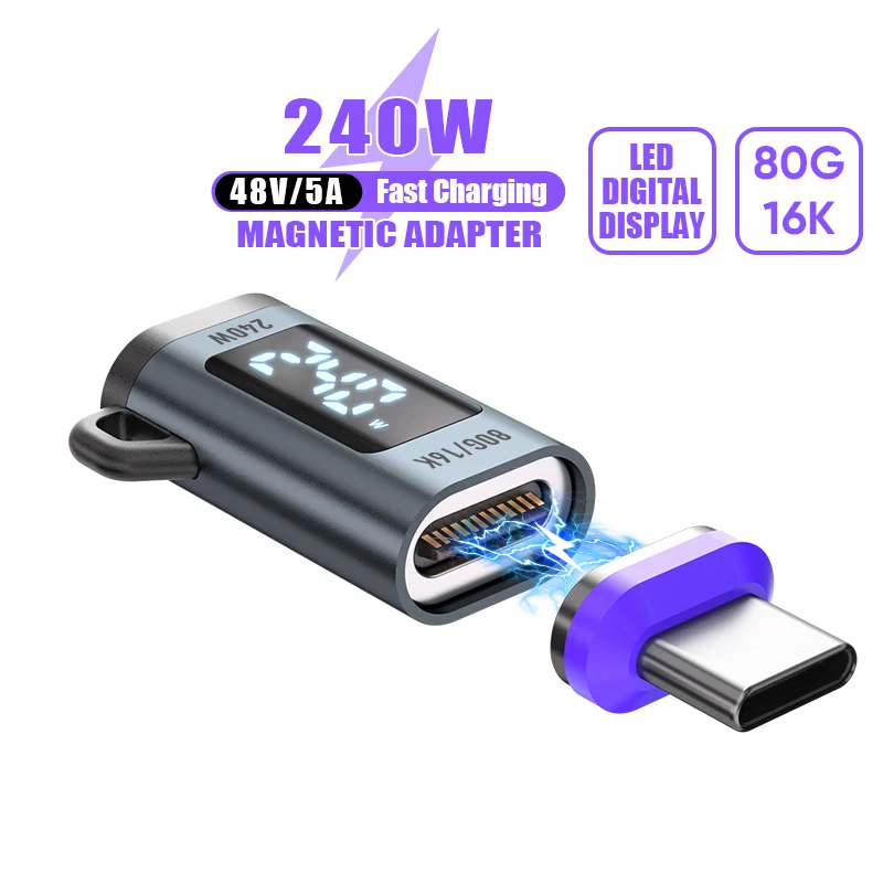 USB-C to USB-C 240W Magnetic Digital Dispaly Adapter 16K 80Gbps 5A Fast Charging Converter Thunderbolt 4/5 for iPhone15 MacBook