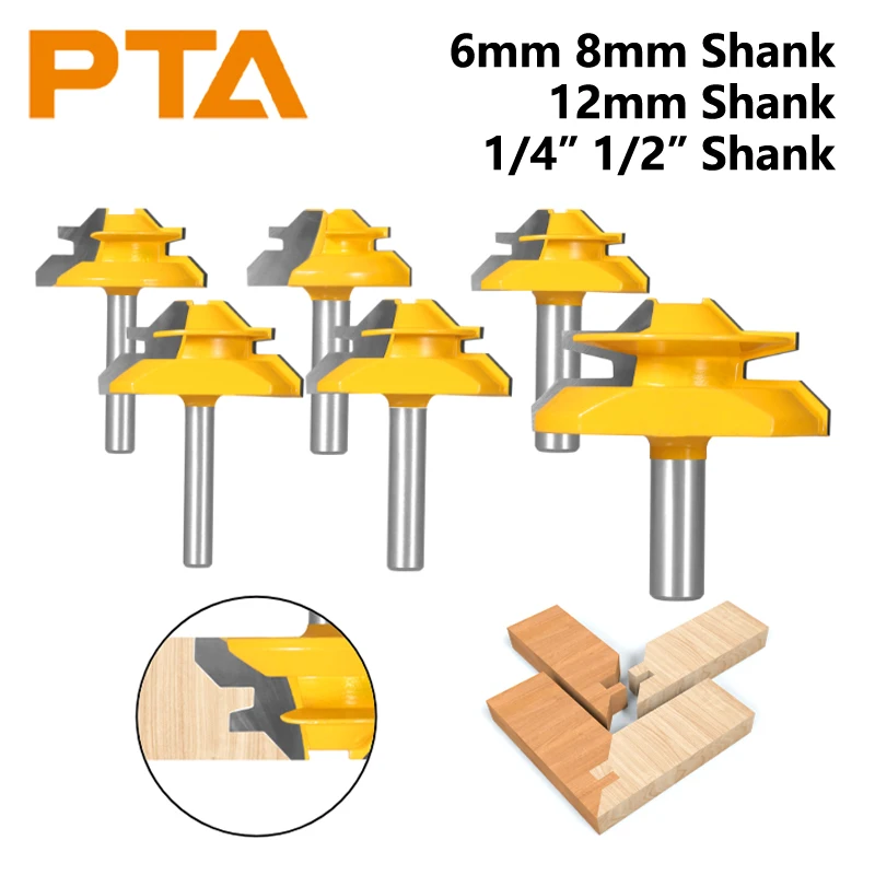 45° Degree Lock Miter Router Bit 6MM 6.35MM 8MM 12MM 12.7MM Woodworking Milling Cutter for Wood Tools End Mill