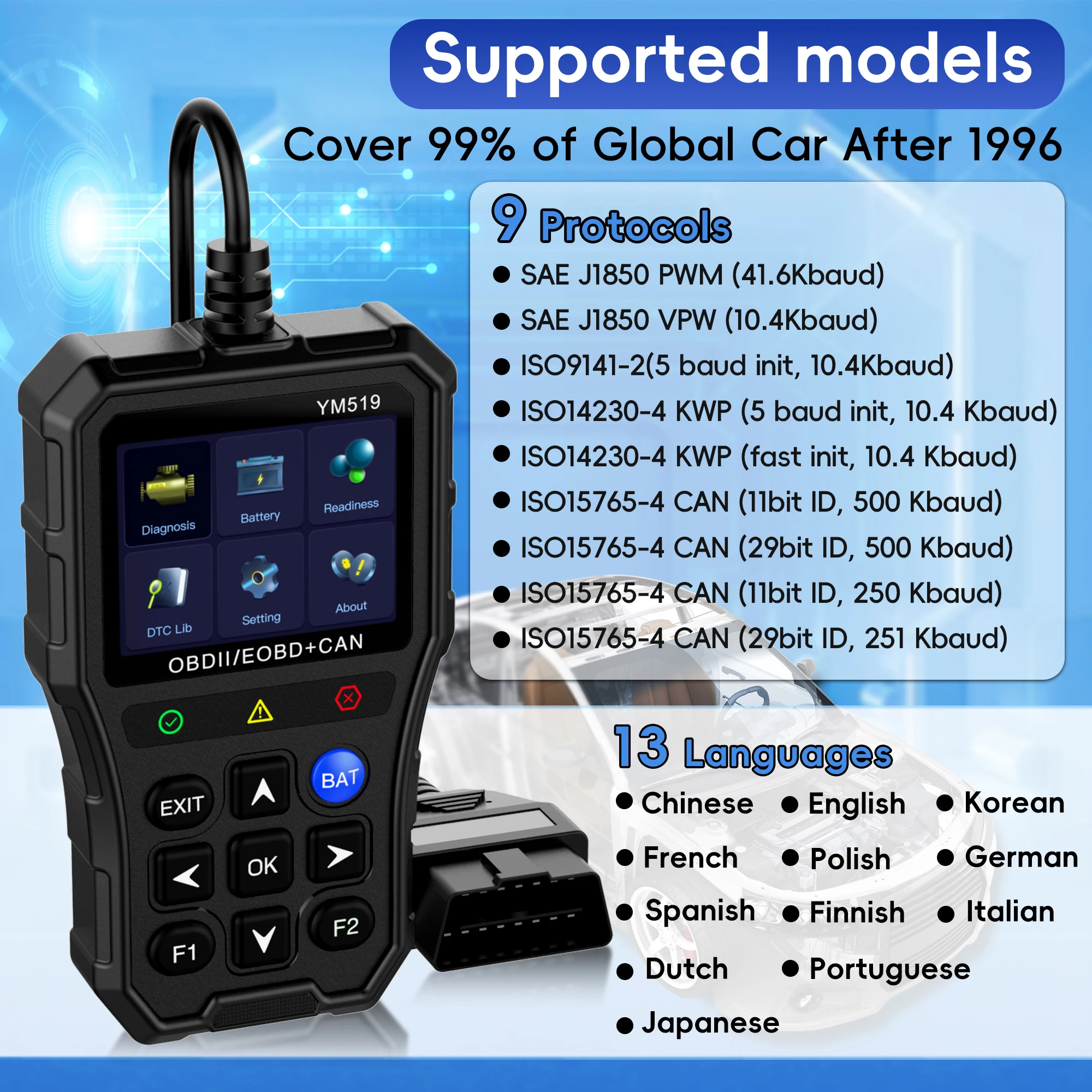 OBD2-Scanner-Diagnosegerät, Auto-Motorfehlercode-Lesegerät mit Reset-Funktion & 35.901 DTCs, Erweiterte OBDII/EOBD-Fahrzeug-Scan-Tools – Detail 10