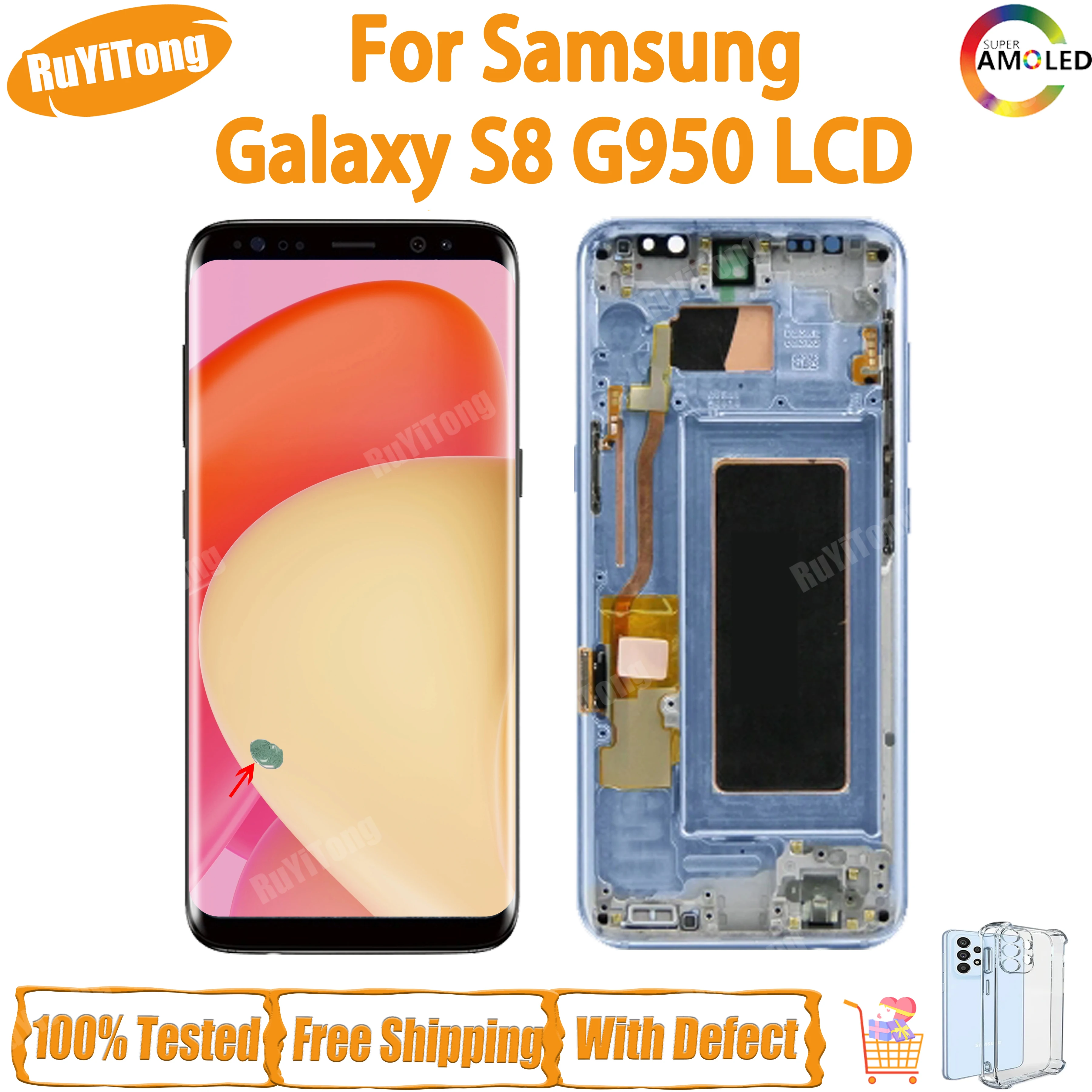 

100% Tested For Samsung Galaxy 5.8'' S8 G950 SM-G950F G9500 High Quality Amoled Lcd Display Touch Screen Digitizer Assembly