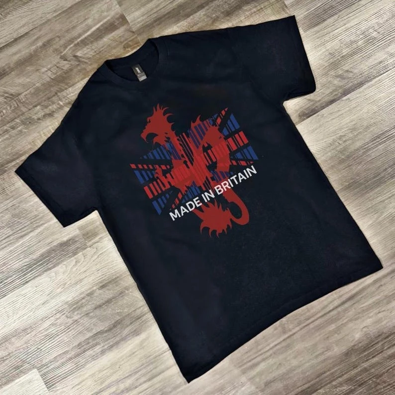 Made in Britain Shirt, British Dragon Tee, Union Jack Barcode Shirt, UK Pride Gift, England Flag T Shirt, Streetwear Graphic Top