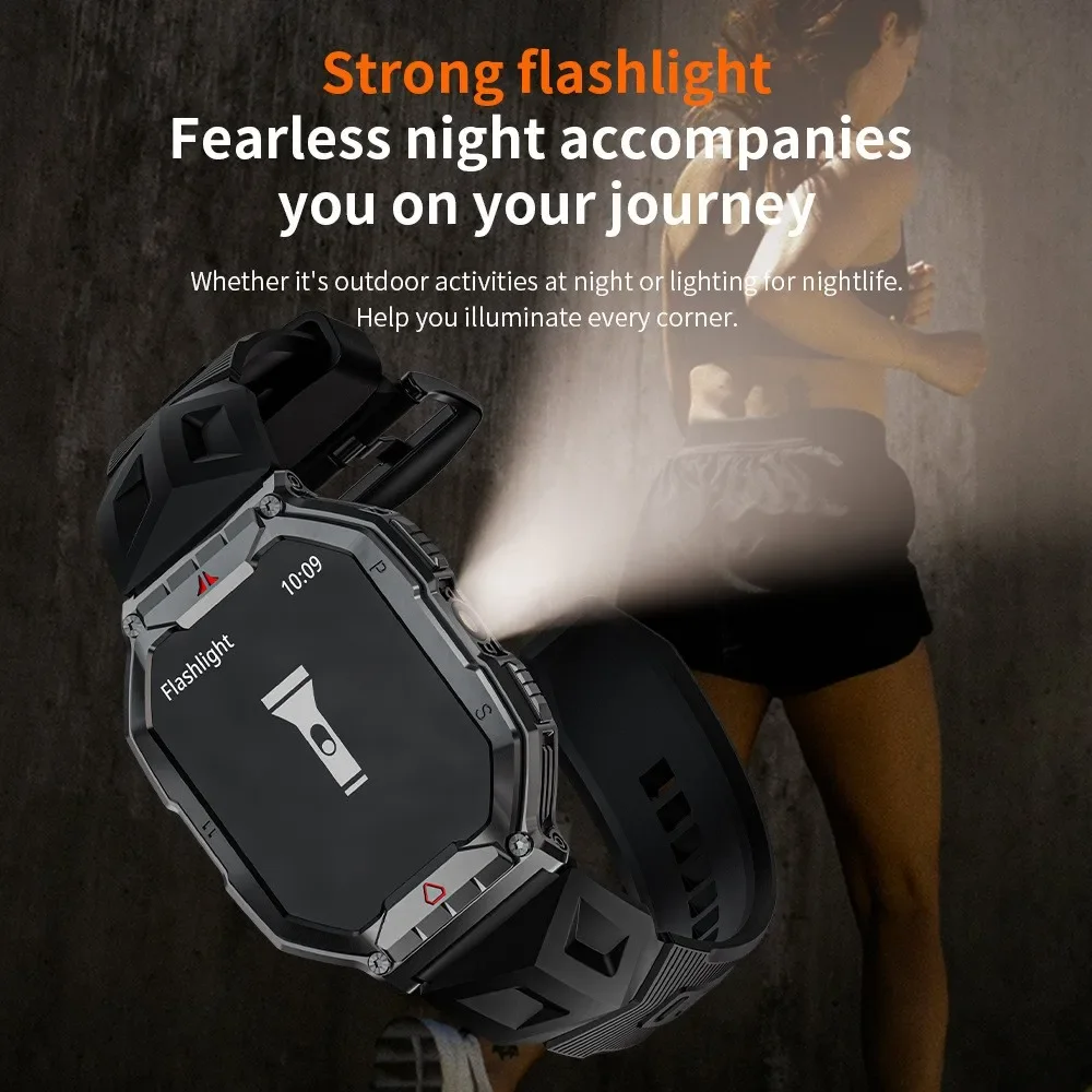 Neue LOKMAT Sport Smart Uhr Höhe Kompass Taschenlampe 5ATM Wasserdichte Fitness Smartwatches Herzfrequenz Blutdruck Monitor