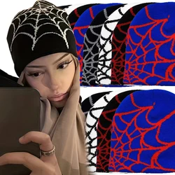 Y2k Spider Web Hats Women Men Knitted Baggy Slouchy Beanie Cap Gothic Skull Embroidered Cap Bonnet Skullies Caps Boys Gifts