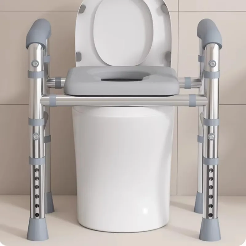 Elderly Portable Toilet Booster Seat with Handrails, Easy Clean Bathroom Commode Chair