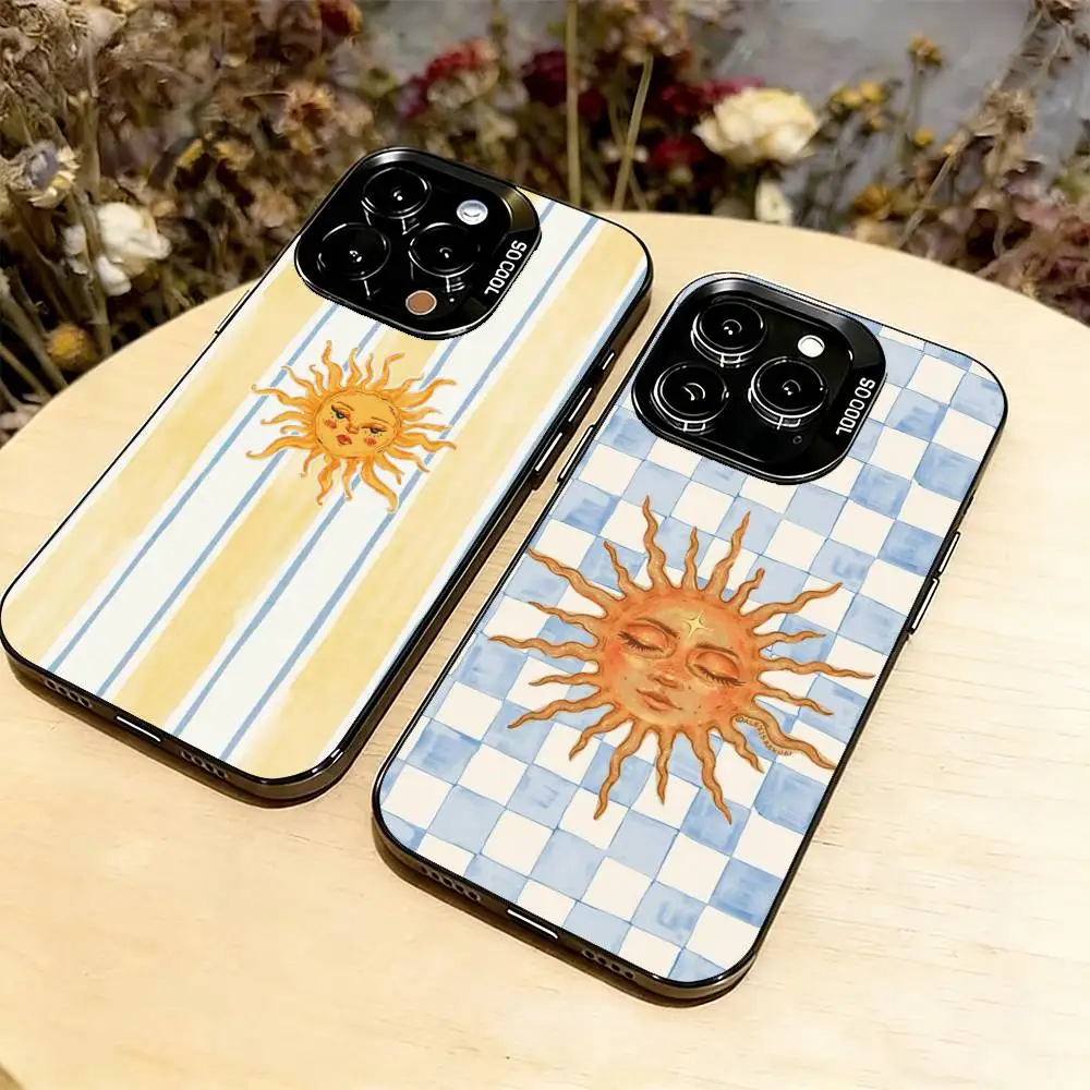 

Sun Motif Phone Case For iPhone 17,16,15,14,13,12,11 Plus,Pro Max,XS,Colorful Silver Phone case Funda Cover