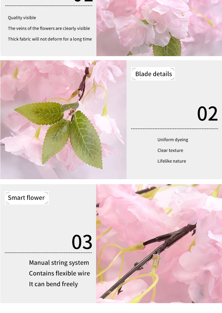 Künstlicher Kirschblütenbaum Rosa Weiß Seidenblume Zweig für Hochzeit Bogen Bonsai DIY Zuhause Party Dekoration – Detail 20