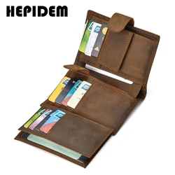 HEPIDEM-cartera de cuero auténtico para hombre, billetera delgada de alta calidad, RFID, 2020, 8129