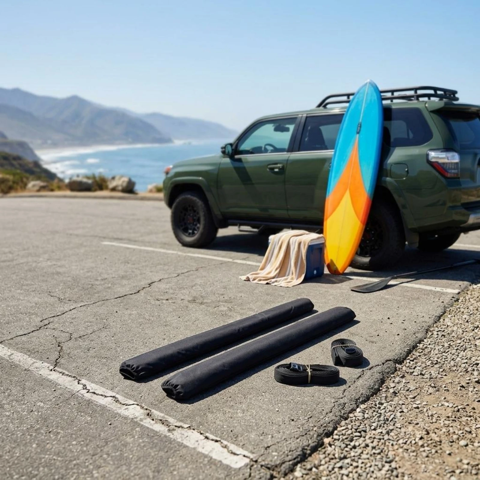 2 Pieces Car Roof Rack Pads Textured Soft Roof Rack Pads Transport Gear Sewn End Closure Easy Install
