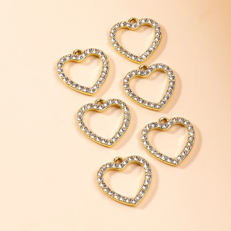 Leslie 10 Stück 18 x 19 mm niedliche goldfarbene Kristall-Liebesherz-Anhänger für Anhänger, Halskette, Armband, handgefertigt, DIY-Schmuckherstellung – Detail 6