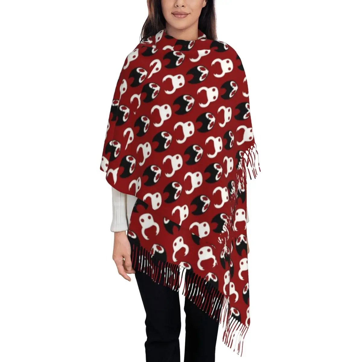 Grimm Tales Scarf for Womens Warm Winter Cashmere Shawl Wrap Hollow Knight Silksong Long Scarves with Tassel for Daily Wear