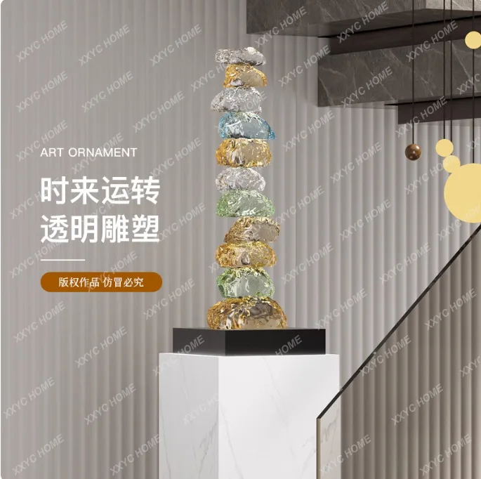 LXColorful transparent stacked stones to run the entrance ornament high-end living room light luxury high-end hotel sculpture