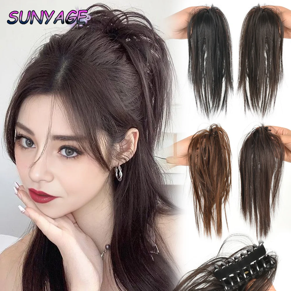 

SUNYAGE Synthetic Messy Straight Ponytail Claw Hair Bun Chignon Hair Extensions Scrunchy Wrap Updo False Hair Pieces For Women