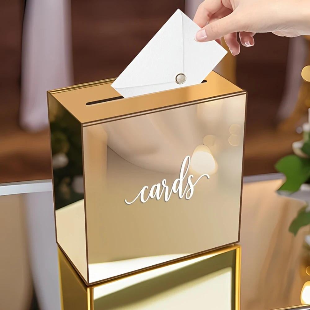 1 Set Elegant Golden Acrylic Wedding Guest Book Box with Envelope Slot for Receptions, Donations, Birthdays, Graduations Wedding