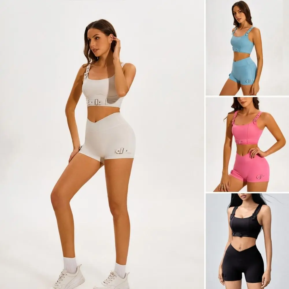 

Women Sports Bra Yoga Vest Shorts Leggings Fitness Wear Biker Tights Sleeveless Quick-Drying with Chest Pad Crop Top Tracksuit