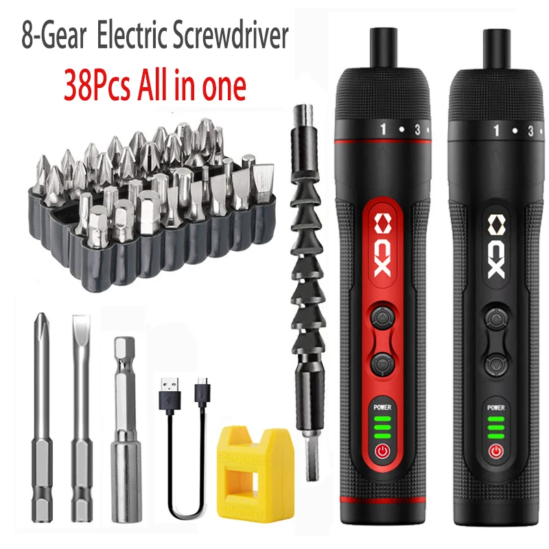 

8-Speed wireless ectric screwdriver set All in one electric rechargeable screwdriver with front LED Light lithium battery