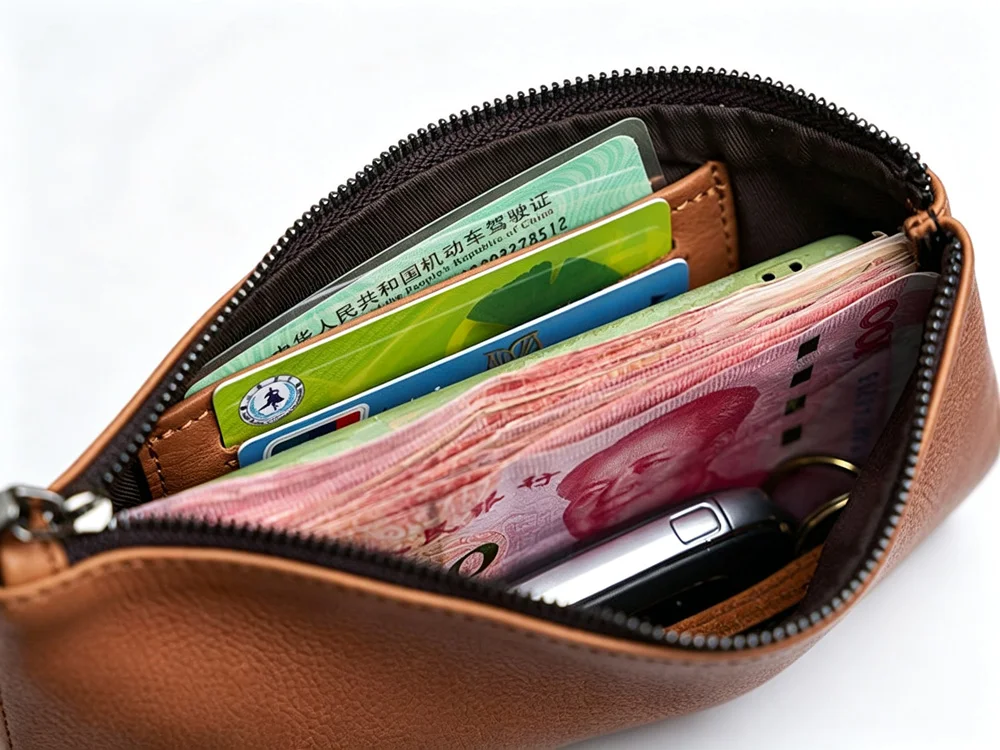 ZRCX Men\'s Genuine Leather Long Zipper Wallet First Layer Cowhide Youth Ultra-Thin Handbag Wallet Trendy Brand Simple Wallet