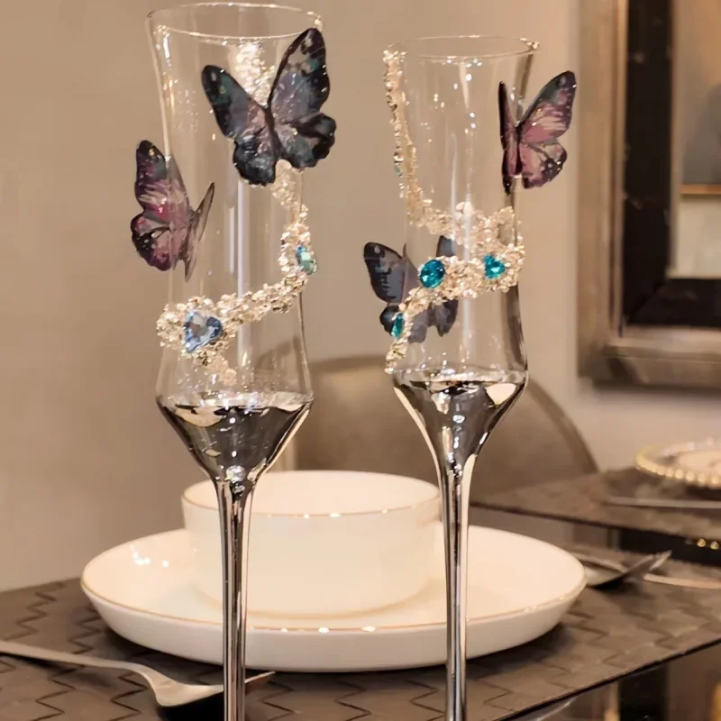 princess style champagne cup] High-quality streamer butterfly handmade sticker finished product