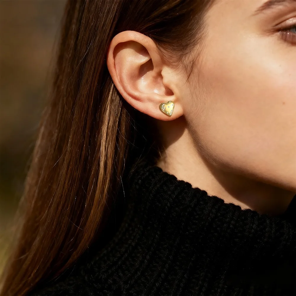 925 فضة مطلية بالذهب على شكل قلب مكعب زركونيا وأقراط المرأة موضة لذيذ كومة خفيفة الوزن حلق صغير #2