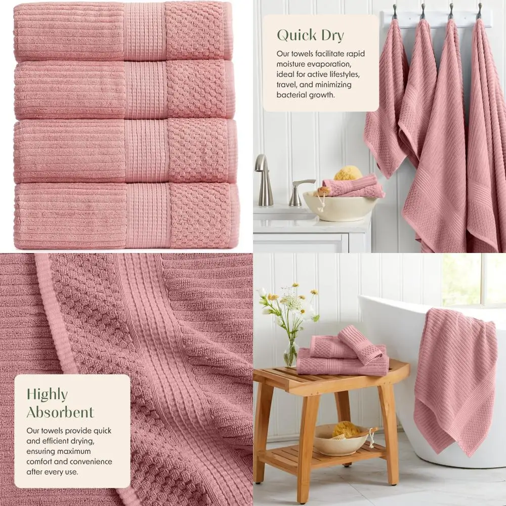 

Набор супермягких и впитывающих хлопковых банных полотенец — 4 шт. с быстросохнущими волоконцами и текстурированным дизайном для долговечности.